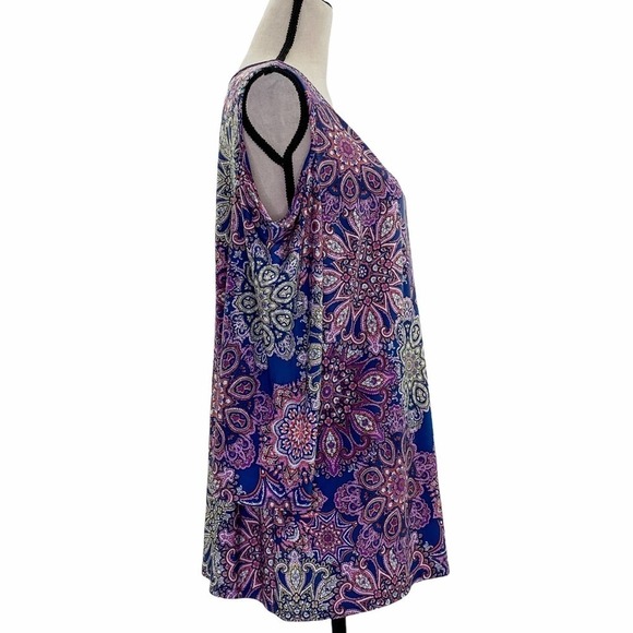 TACERA Multicolored Mandala Print 3/4 Sleeve Cold Shoulder Blouse - Picture 4 of 12